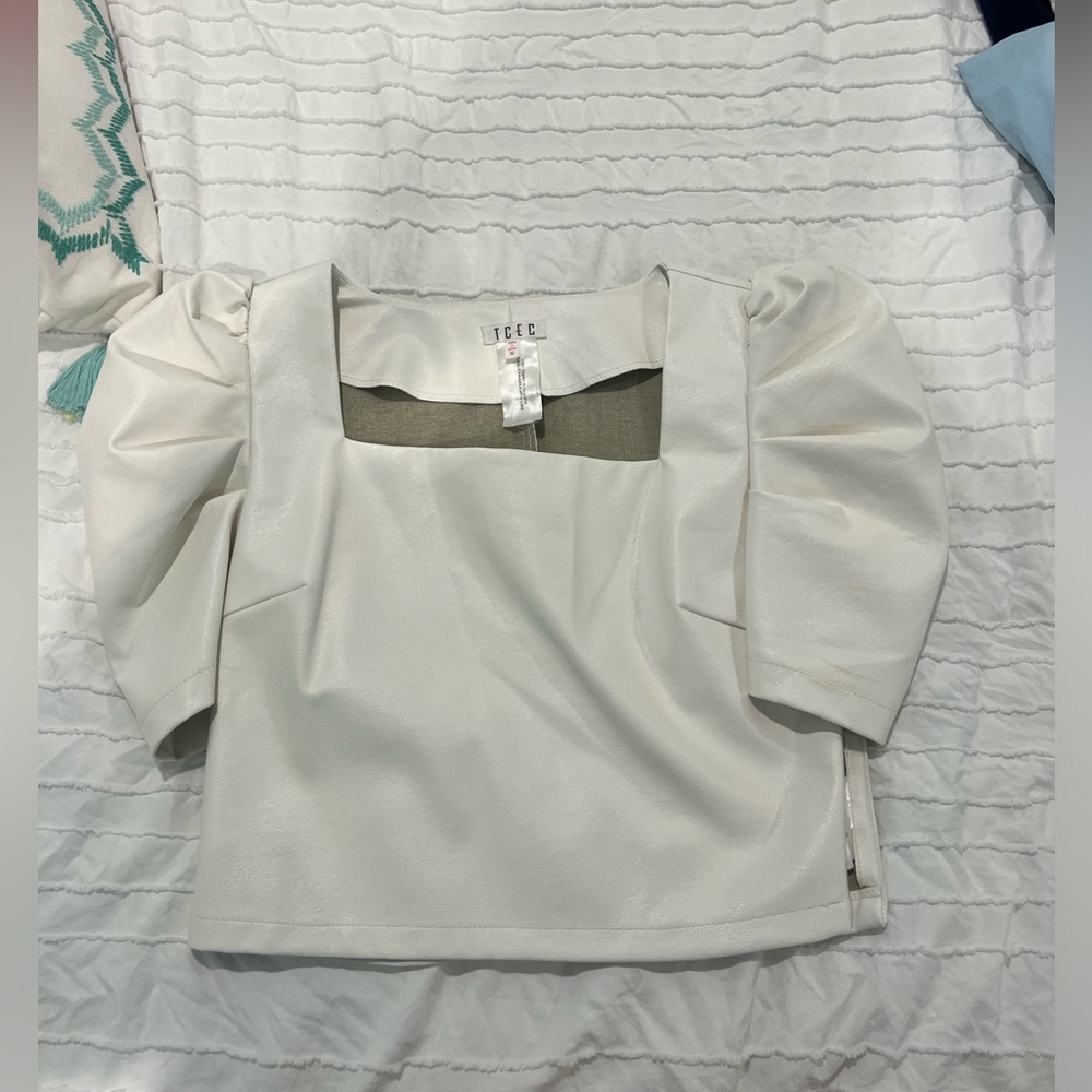 White Leather Crop Top